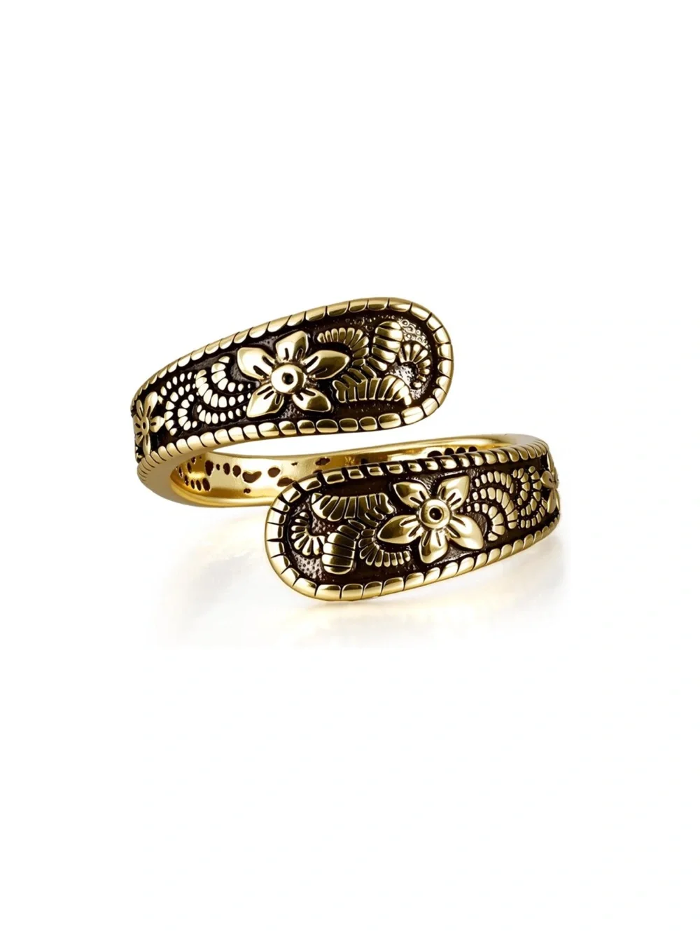 Vintage Floral Engraved Gold Wrap Ring